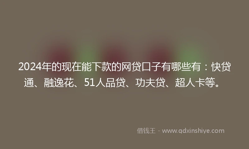 2024年的现在能下款的网贷口子有哪些有：快贷通、融逸花、51人品贷、功夫贷、超人卡等。