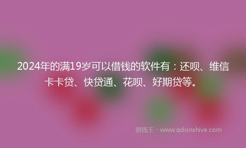 2024年的满19岁可以借钱的软件有：还呗、维信卡卡贷、快贷通、花呗、好期贷等。