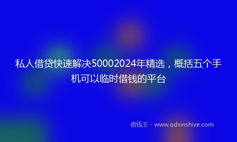 私人借贷快速解决50002024年精选，概括五个手机可以临时借钱的平台