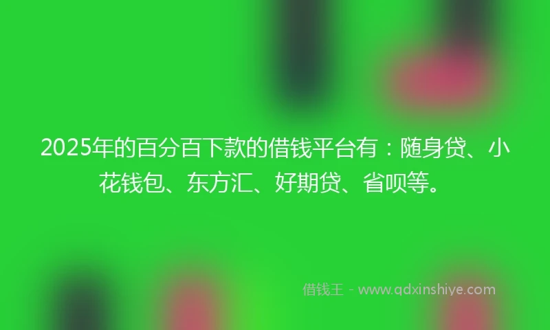 2025年的百分百下款的借钱平台有：随身贷、小花钱包、东方汇、好期贷、省呗等。