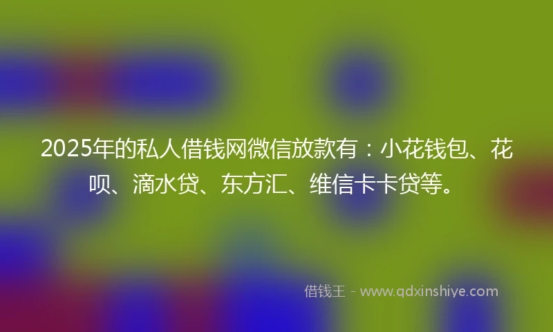 2025年的私人借钱网微信放款有：小花钱包、花呗、滴水贷、东方汇、维信卡卡贷等。