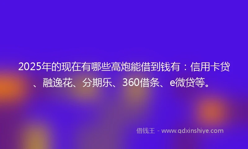 2025年的现在有哪些高炮能借到钱有：信用卡贷、融逸花、分期乐、360借条、e微贷等。