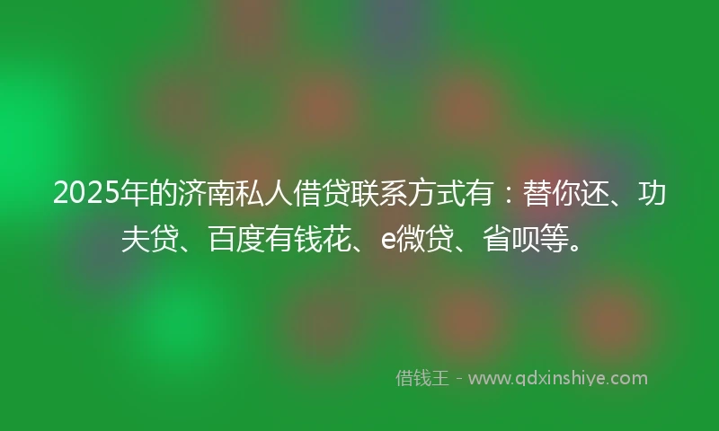 2025年的济南私人借贷联系方式有：替你还、功夫贷、百度有钱花、e微贷、省呗等。