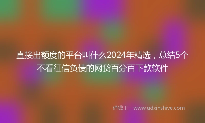 直接出额度的平台叫什么2024年精选，总结5个不看征信负债的网贷百分百下款软件