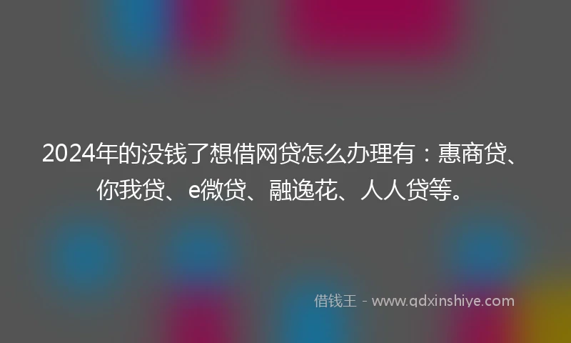 2024年的没钱了想借网贷怎么办理有：惠商贷、你我贷、e微贷、融逸花、人人贷等。