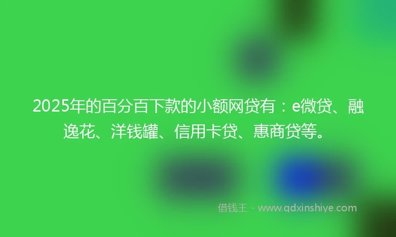 2025年的百分百下款的小额网贷有：e微贷、融逸花、洋钱罐、信用卡贷、惠商贷等。