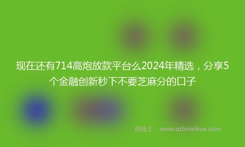 现在还有714高炮放款平台么2024年精选，分享5个金融创新秒下不要芝麻分的口子