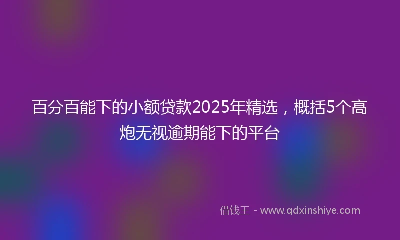 百分百能下的小额贷款2025年精选，概括5个高炮无视逾期能下的平台
