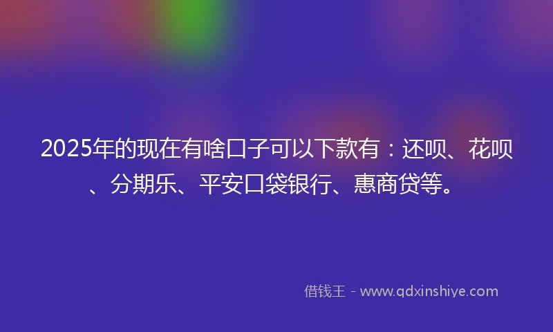 2025年的现在有啥口子可以下款有：还呗、花呗、分期乐、平安口袋银行、惠商贷等。