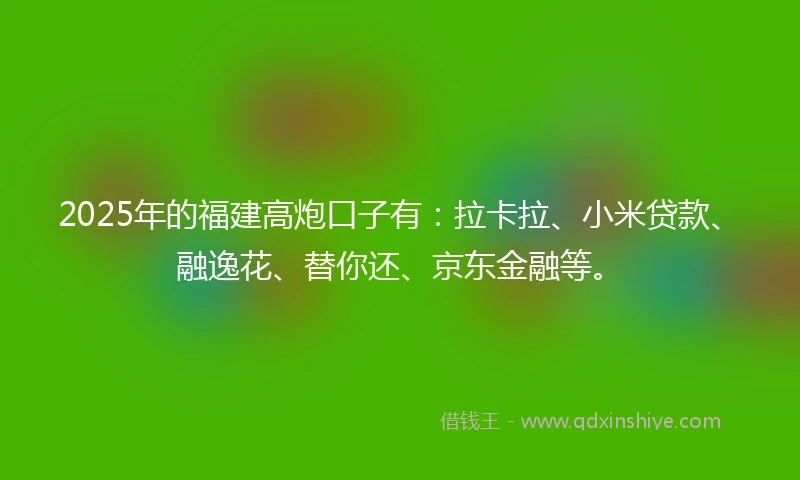 2025年的福建高炮口子有：拉卡拉、小米贷款、融逸花、替你还、京东金融等。