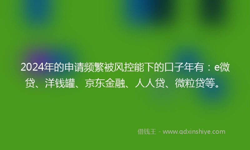 2024年的申请频繁被风控能下的口子年有：e微贷、洋钱罐、京东金融、人人贷、微粒贷等。