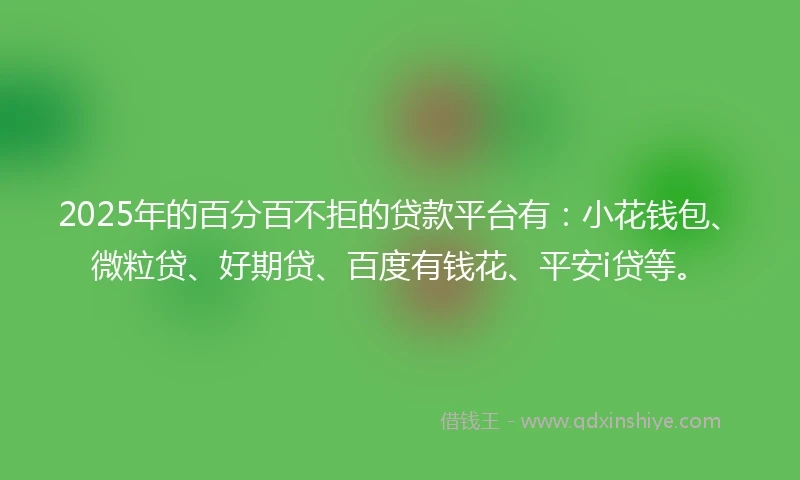 2025年的百分百不拒的贷款平台有：小花钱包、微粒贷、好期贷、百度有钱花、平安i贷等。