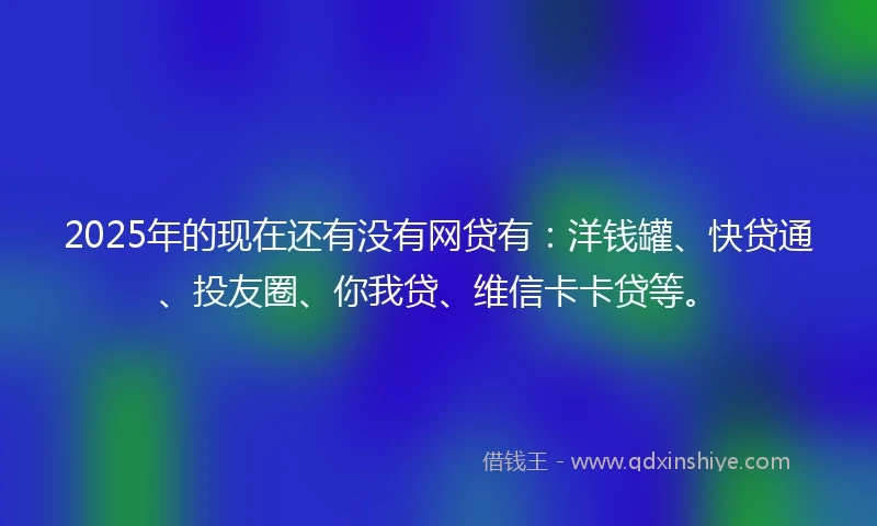 2025年的现在还有没有网贷有：洋钱罐、快贷通、投友圈、你我贷、维信卡卡贷等。