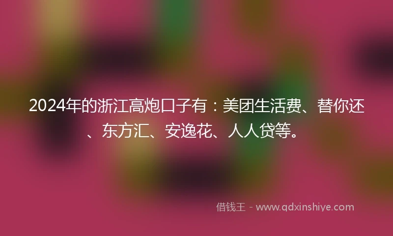 2024年的浙江高炮口子有：美团生活费、替你还、东方汇、安逸花、人人贷等。