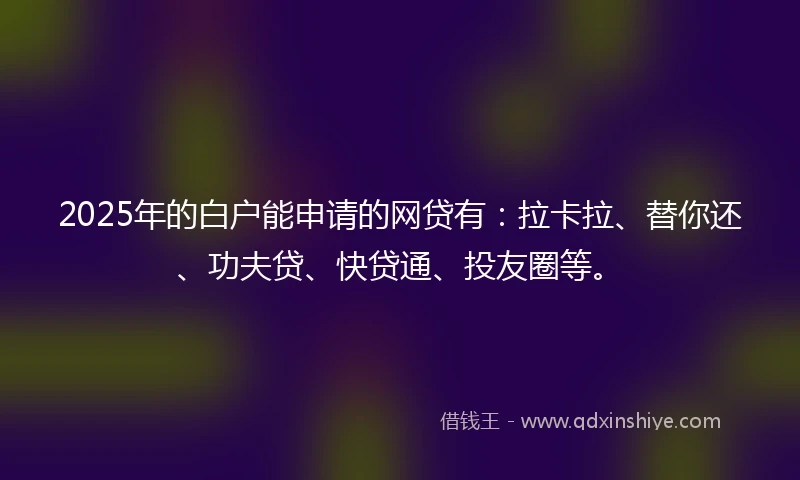 2025年的白户能申请的网贷有：拉卡拉、替你还、功夫贷、快贷通、投友圈等。