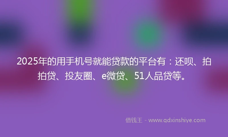 2025年的用手机号就能贷款的平台有：还呗、拍拍贷、投友圈、e微贷、51人品贷等。