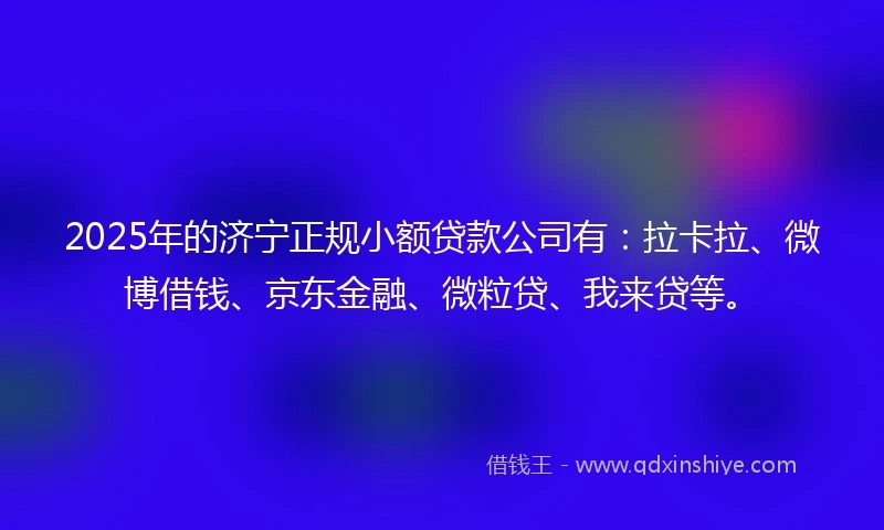 2025年的济宁正规小额贷款公司有：拉卡拉、微博借钱、京东金融、微粒贷、我来贷等。