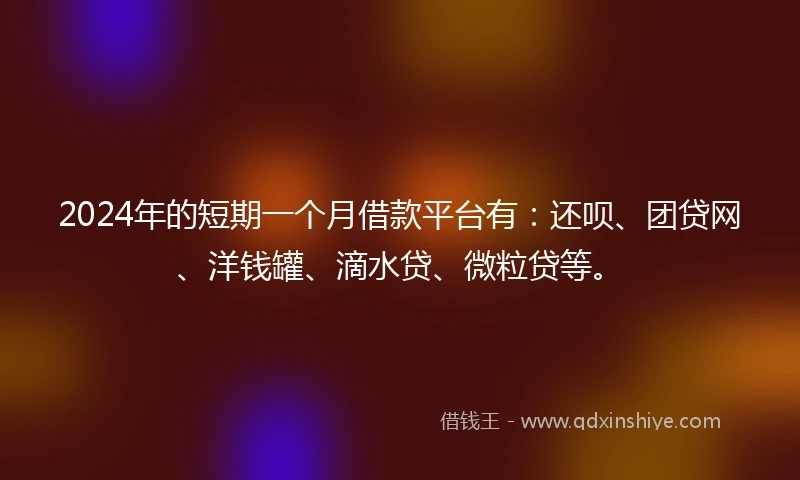 2024年的短期一个月借款平台有：还呗、团贷网、洋钱罐、滴水贷、微粒贷等。