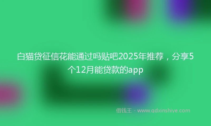 白猫贷征信花能通过吗贴吧2025年推荐，分享5个12月能贷款的app