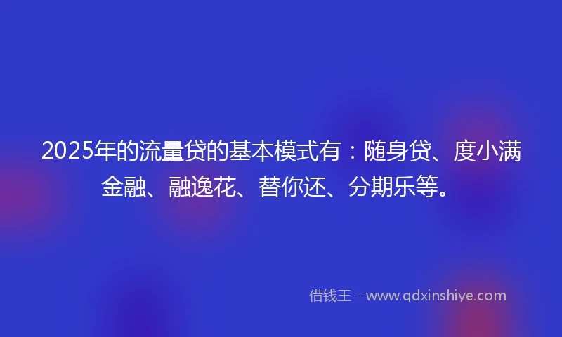 2025年的流量贷的基本模式有：随身贷、度小满金融、融逸花、替你还、分期乐等。