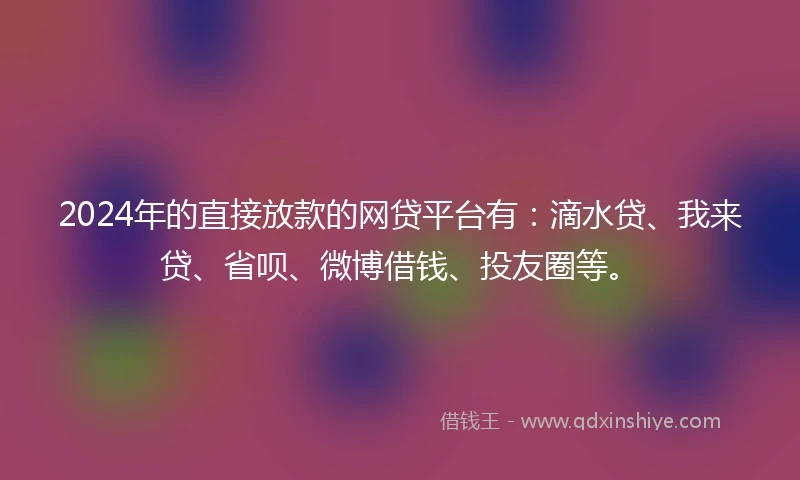 2024年的直接放款的网贷平台有：滴水贷、我来贷、省呗、微博借钱、投友圈等。