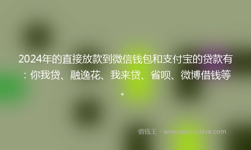 2024年的直接放款到微信钱包和支付宝的贷款有：你我贷、融逸花、我来贷、省呗、微博借钱等。