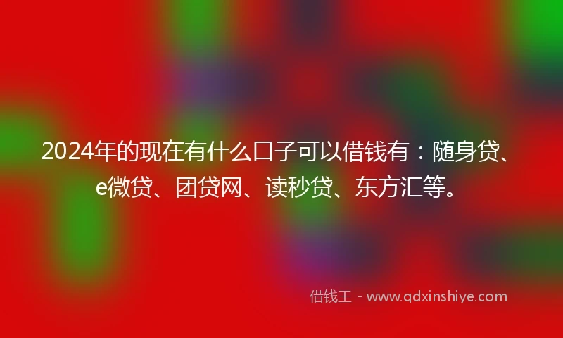 2024年的现在有什么口子可以借钱有：随身贷、e微贷、团贷网、读秒贷、东方汇等。