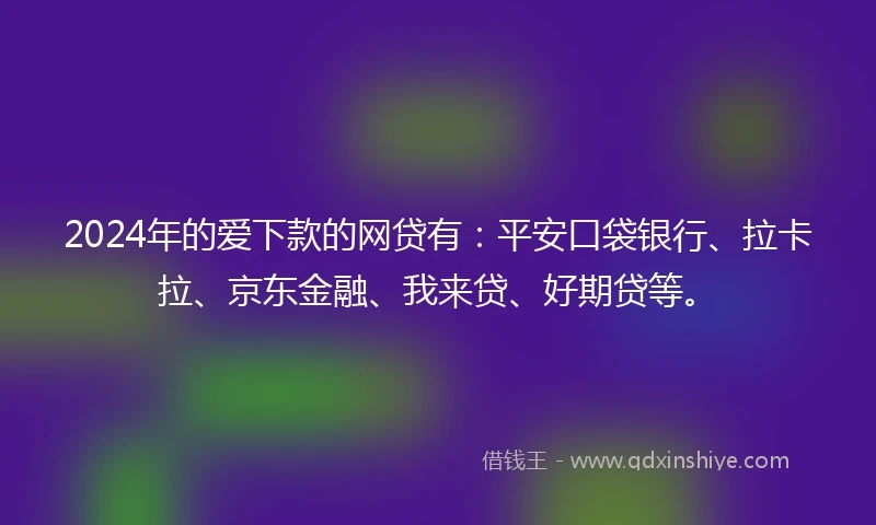 2024年的爱下款的网贷有：平安口袋银行、拉卡拉、京东金融、我来贷、好期贷等。