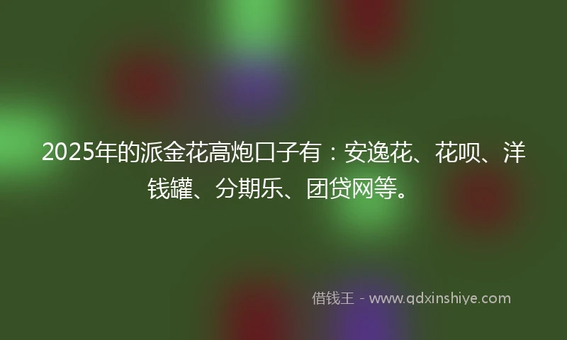2025年的派金花高炮口子有：安逸花、花呗、洋钱罐、分期乐、团贷网等。