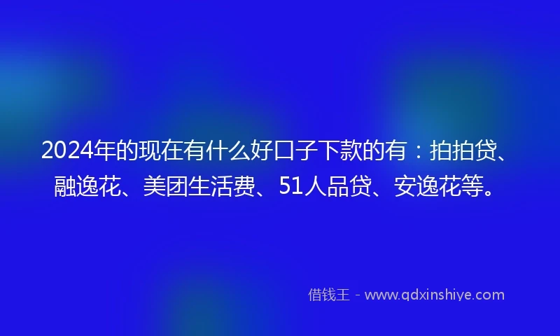 2024年的现在有什么好口子下款的有：拍拍贷、融逸花、美团生活费、51人品贷、安逸花等。