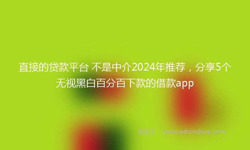 直接的贷款平台 不是中介2024年推荐，分享5个无视黑白百分百下款的借款app