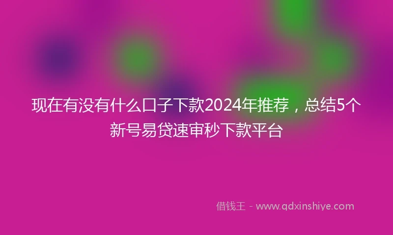 现在有没有什么口子下款2024年推荐，总结5个新号易贷速审秒下款平台