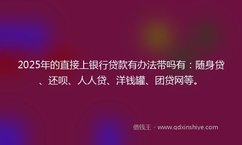 2025年的直接上银行贷款有办法带吗有：随身贷、还呗、人人贷、洋钱罐、团贷网等。