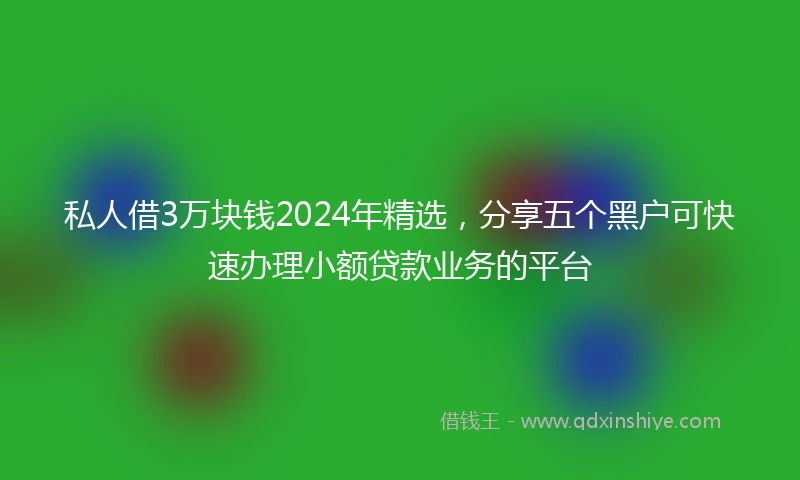 私人借3万块钱2024年精选，分享五个黑户可快速办理小额贷款业务的平台