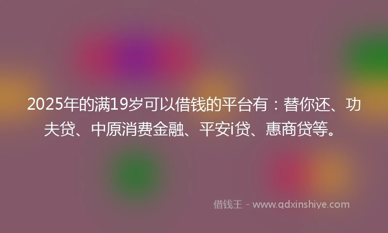 2025年的满19岁可以借钱的平台有：替你还、功夫贷、中原消费金融、平安i贷、惠商贷等。