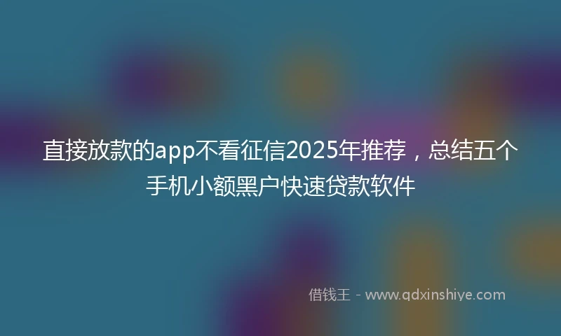 直接放款的app不看征信2025年推荐，总结五个手机小额黑户快速贷款软件