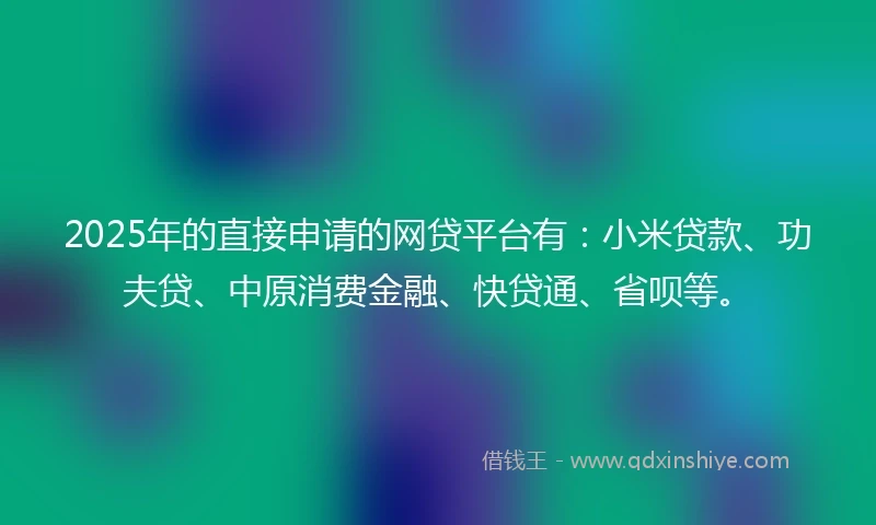 2025年的直接申请的网贷平台有：小米贷款、功夫贷、中原消费金融、快贷通、省呗等。