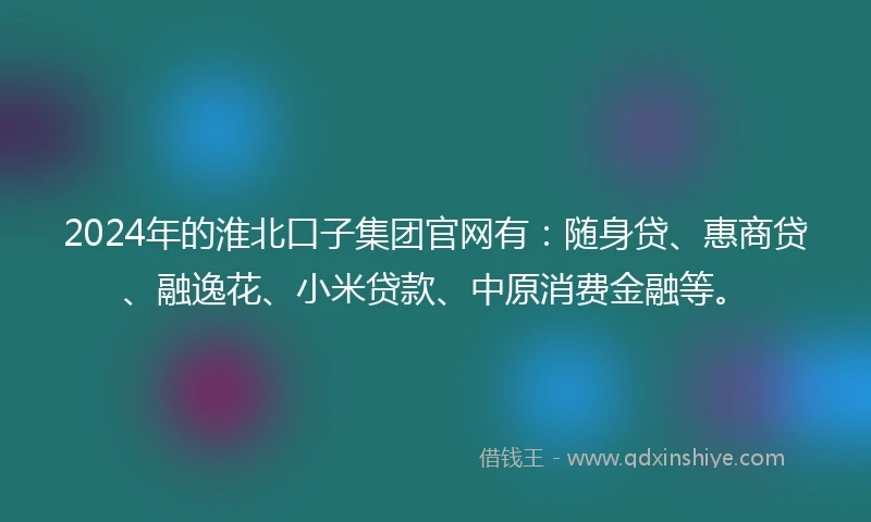 2024年的淮北口子集团官网有：随身贷、惠商贷、融逸花、小米贷款、中原消费金融等。