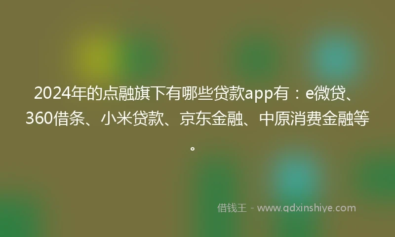 2024年的点融旗下有哪些贷款app有：e微贷、360借条、小米贷款、京东金融、中原消费金融等。
