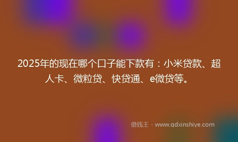 2025年的现在哪个口子能下款有：小米贷款、超人卡、微粒贷、快贷通、e微贷等。