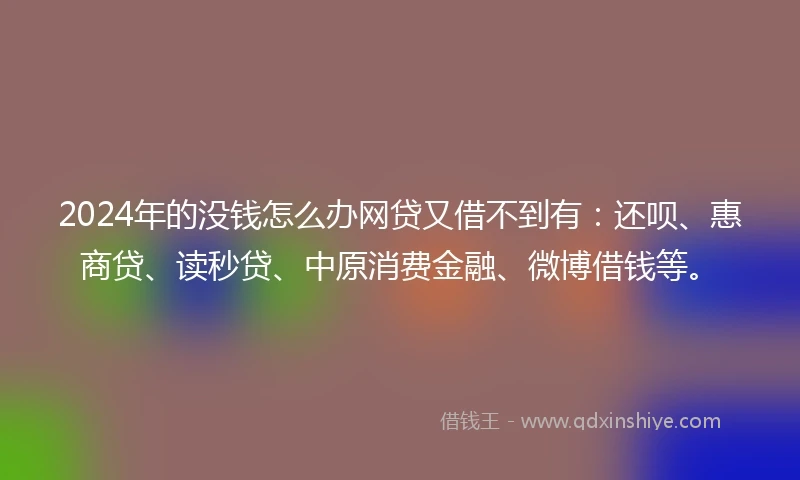 2024年的没钱怎么办网贷又借不到有：还呗、惠商贷、读秒贷、中原消费金融、微博借钱等。