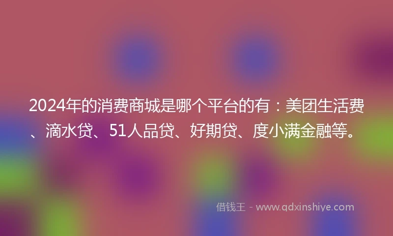 2024年的消费商城是哪个平台的有：美团生活费、滴水贷、51人品贷、好期贷、度小满金融等。