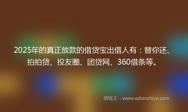 2025年的真正放款的借贷宝出借人有：替你还、拍拍贷、投友圈、团贷网、360借条等。