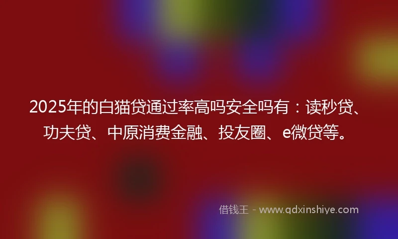2025年的白猫贷通过率高吗安全吗有：读秒贷、功夫贷、中原消费金融、投友圈、e微贷等。