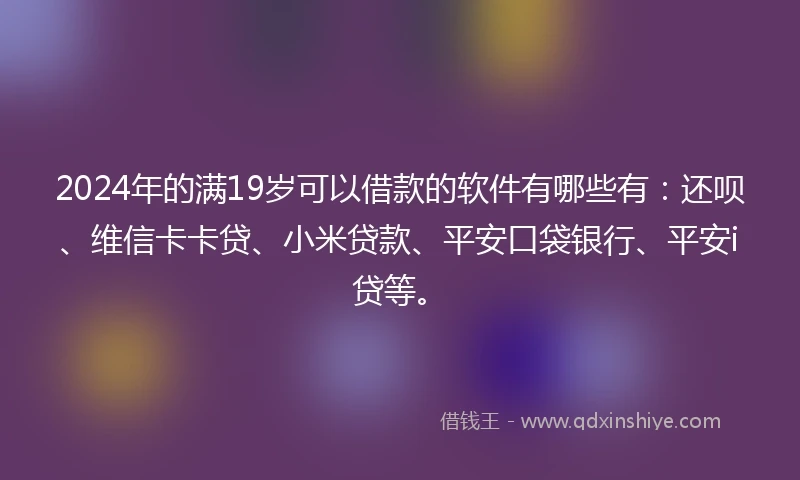 2024年的满19岁可以借款的软件有哪些有：还呗、维信卡卡贷、小米贷款、平安口袋银行、平安i贷等。