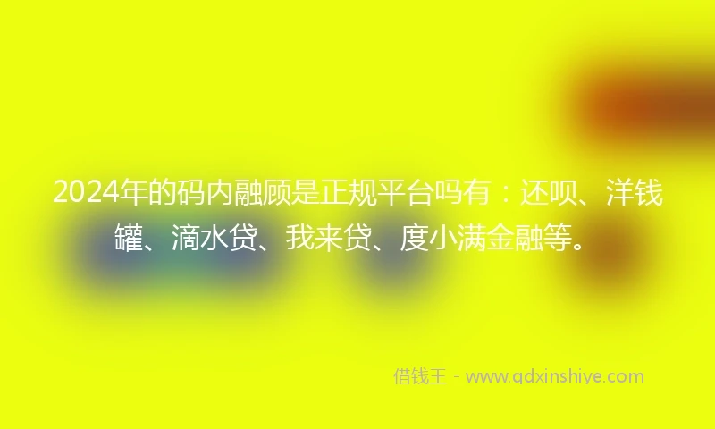 2024年的码内融顾是正规平台吗有：还呗、洋钱罐、滴水贷、我来贷、度小满金融等。