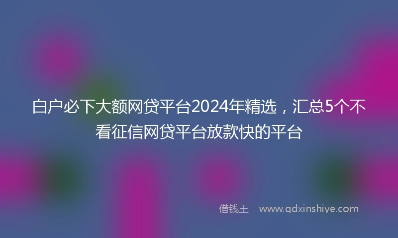 白户必下大额网贷平台2024年精选，汇总5个不看征信网贷平台放款快的平台