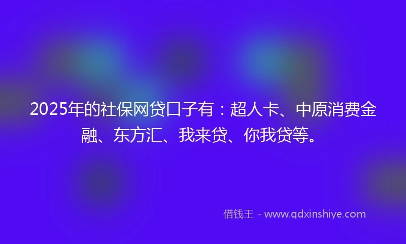 2025年的社保网贷口子有：超人卡、中原消费金融、东方汇、我来贷、你我贷等。