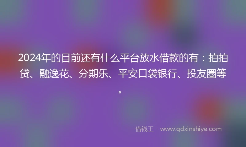 2024年的目前还有什么平台放水借款的有：拍拍贷、融逸花、分期乐、平安口袋银行、投友圈等。