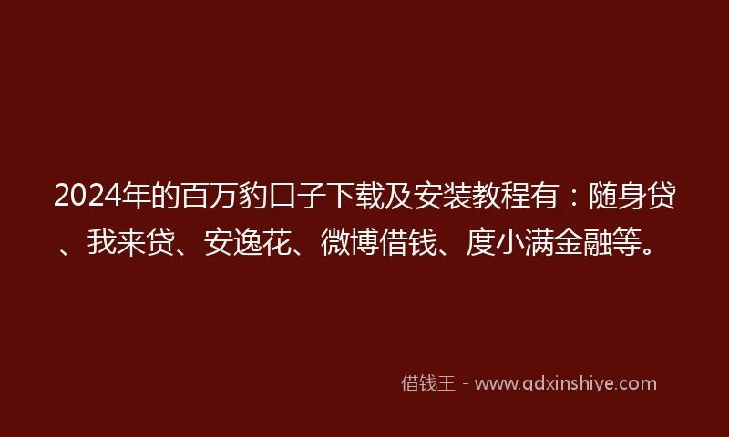 2024年的百万豹口子下载及安装教程有：随身贷、我来贷、安逸花、微博借钱、度小满金融等。